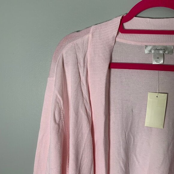 NEW CJ Banks pink elbow sleeve open front lightweight stretch cardigan sweater - Picture 3 of 10